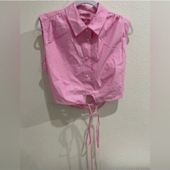 New Future Collective Lace Up Pink Top Coquette Button Grunge Cut Out Top - Picture 2 of 7